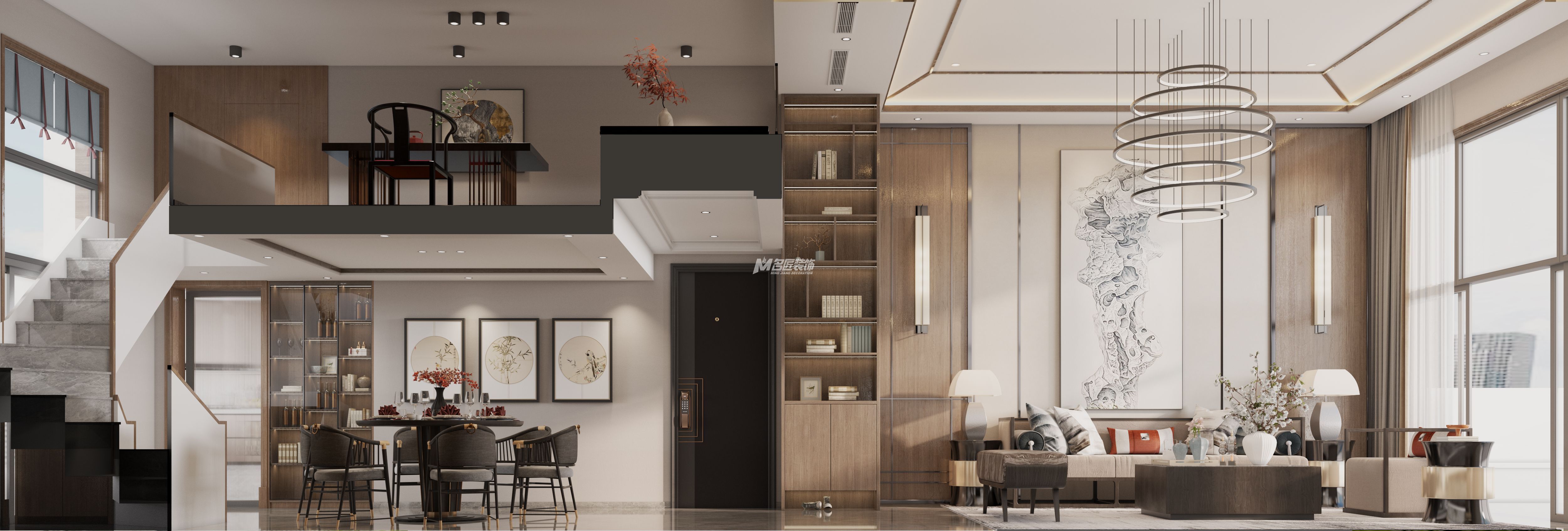 安吉山語(yǔ)城500㎡客餐廳新中式裝修風(fēng)格效果圖