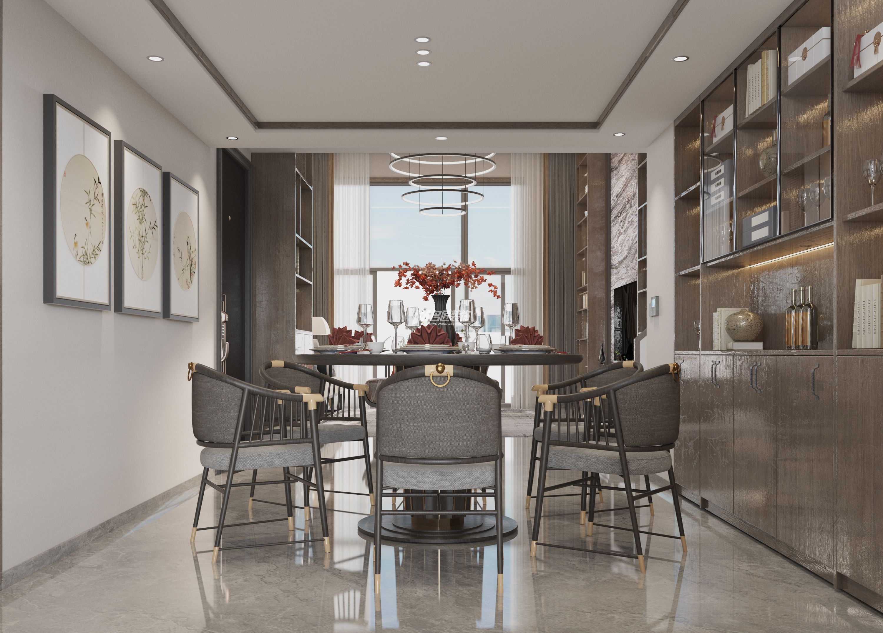 安吉山語(yǔ)城500㎡餐廳新中式裝修風(fēng)格效果圖