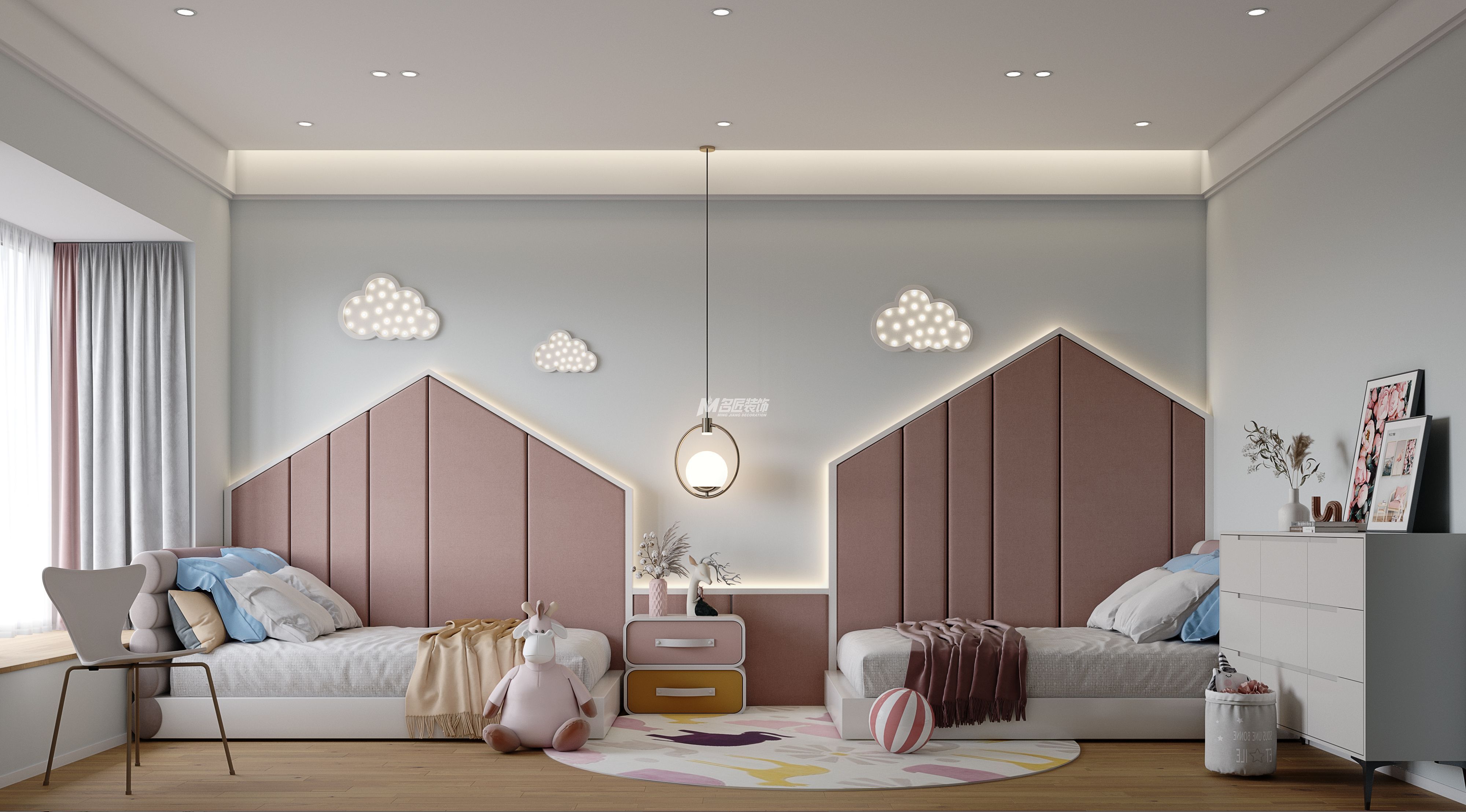 南寧彰泰金旺角290㎡女兒房現(xiàn)代輕奢裝修風(fēng)格案例效果圖