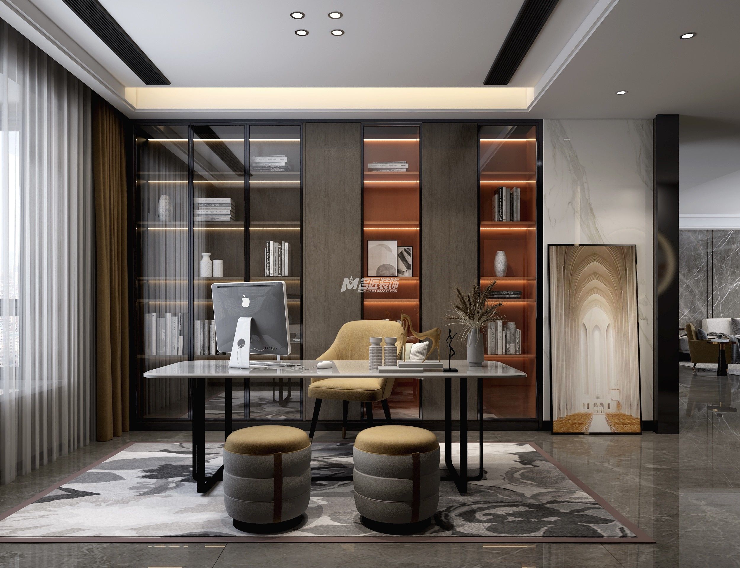 南寧天譽(yù)城180㎡書房現(xiàn)代輕奢裝修風(fēng)格案例效果圖