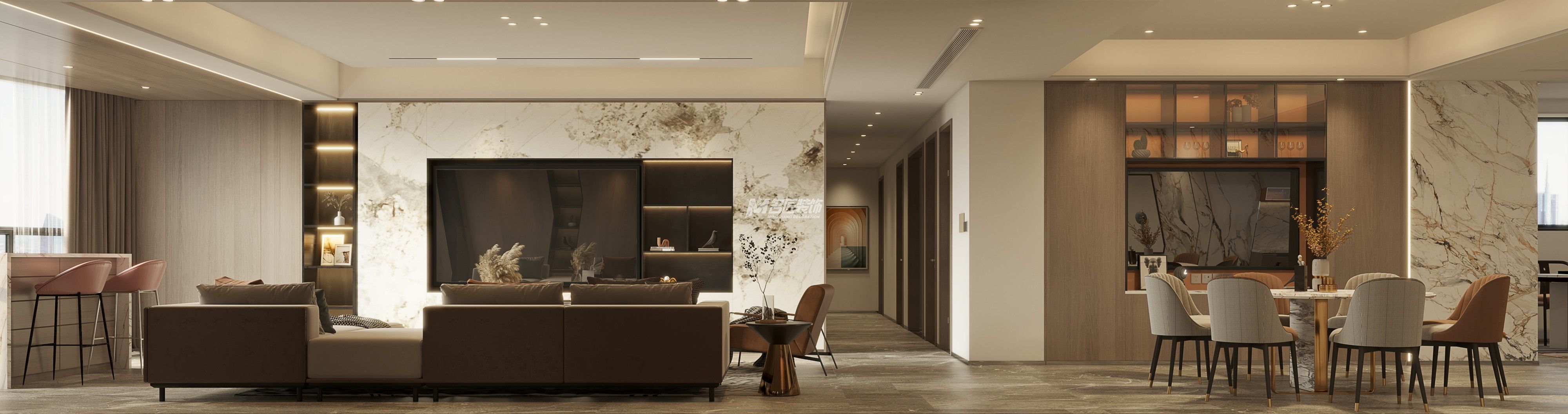 南寧彰泰金旺角290㎡客餐廳現(xiàn)代輕奢裝修風(fēng)格案例效果圖