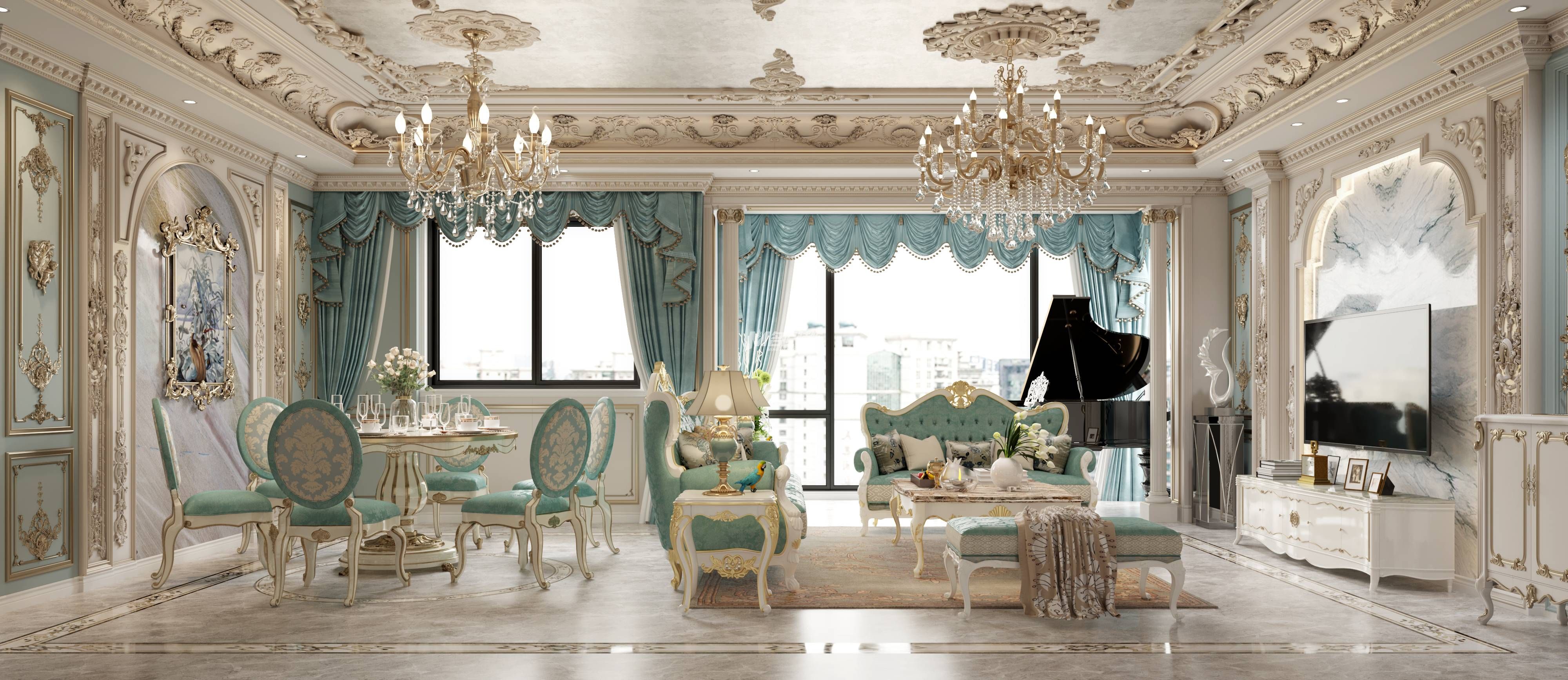 南寧寶能城131㎡客餐廳歐式裝修風(fēng)格案例效果圖