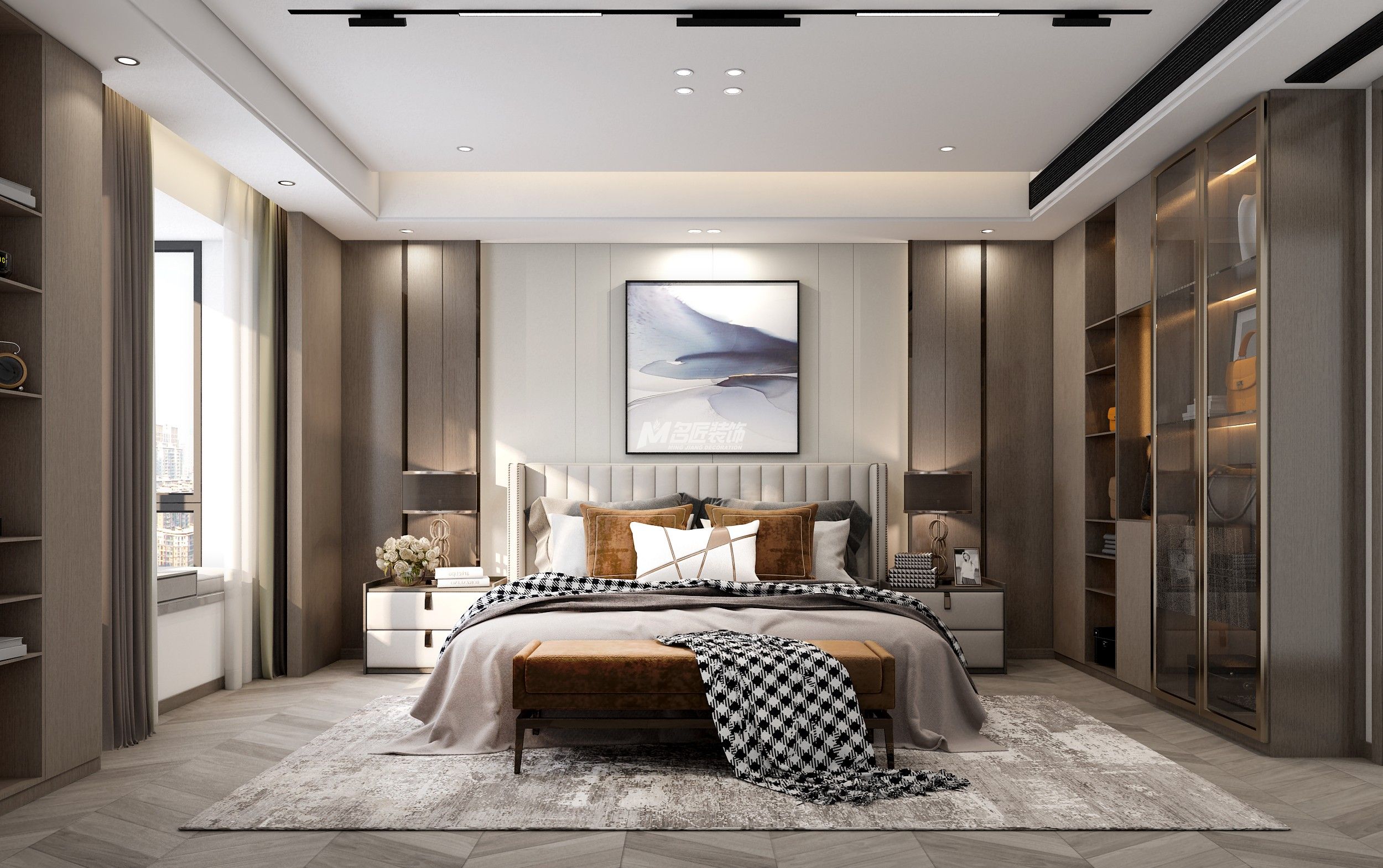 南寧天譽(yù)城180㎡主臥現(xiàn)代輕奢裝修風(fēng)格案例效果圖