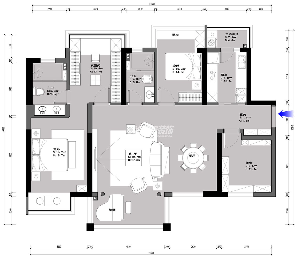 寶能城131㎡戶型平面布置圖