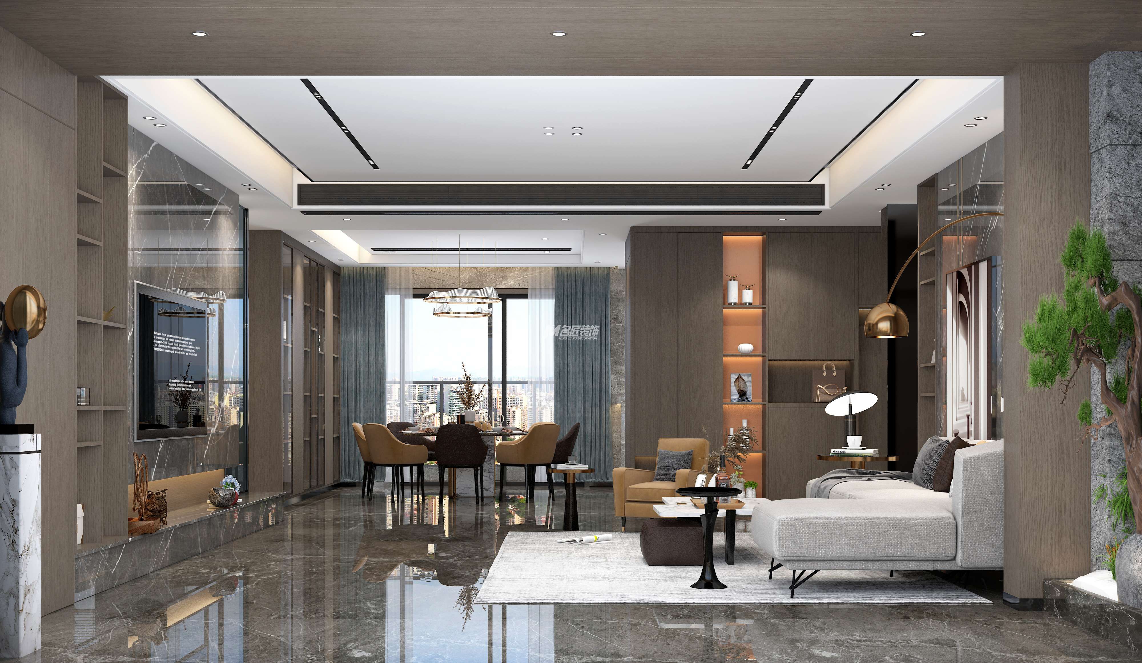 南寧天譽(yù)城180㎡客餐廳現(xiàn)代輕奢裝修風(fēng)格案例效果圖