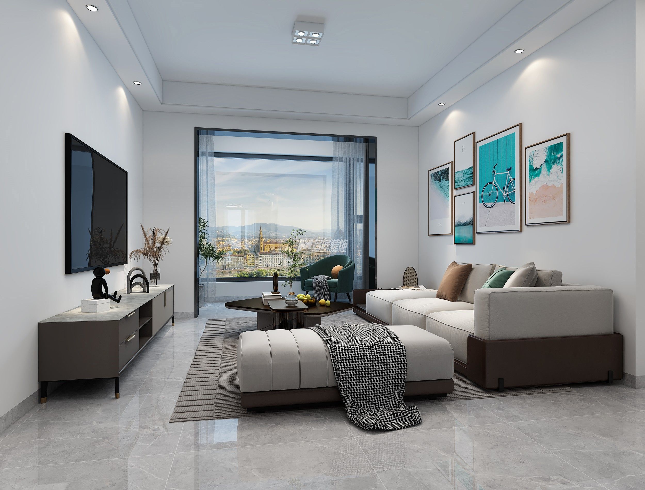 南寧中南春風(fēng)海岸90㎡客廳現(xiàn)代簡約裝修風(fēng)格效果圖