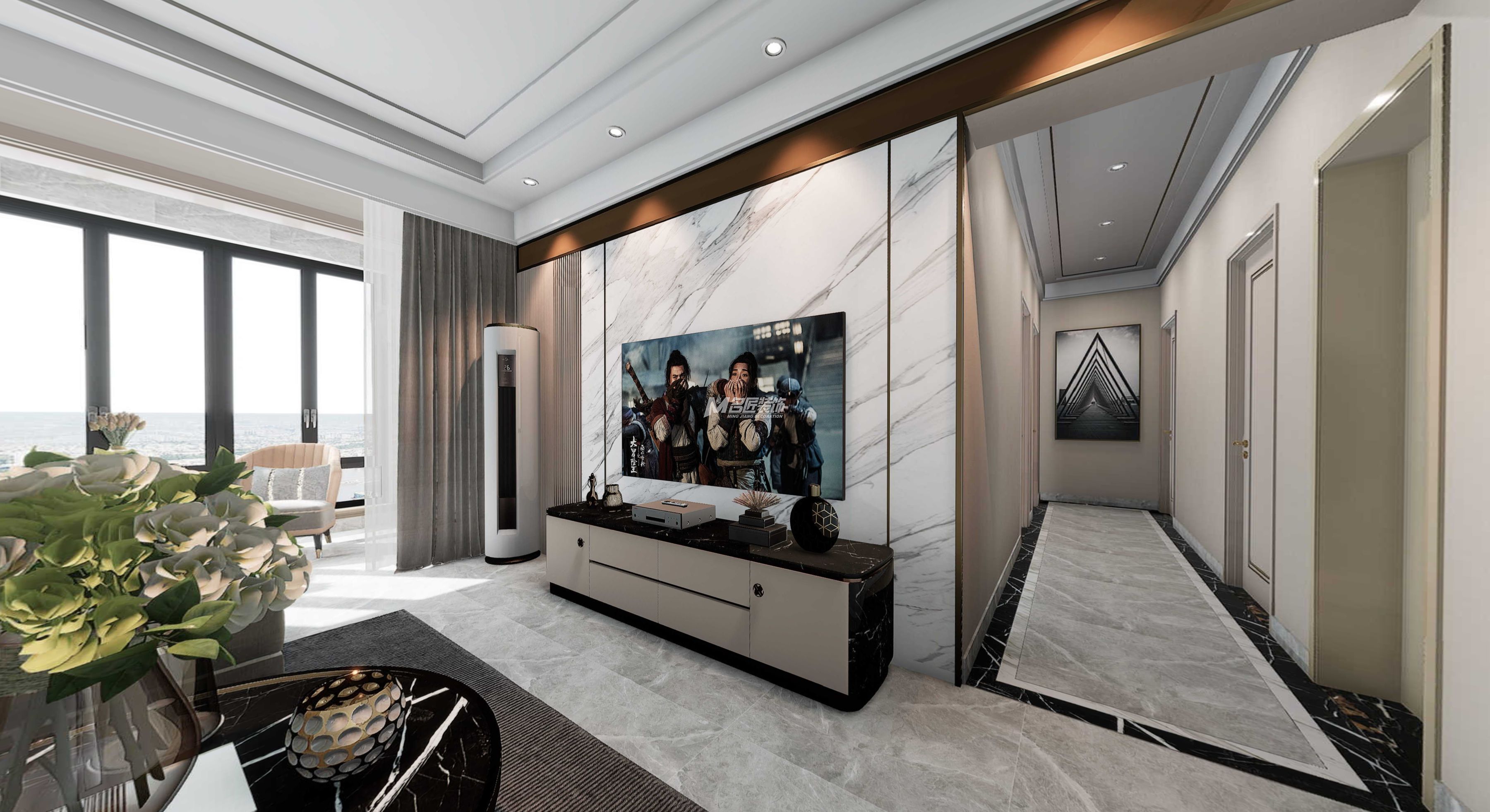 南寧鳳翔名居120㎡客廳現(xiàn)代輕奢裝修風(fēng)格效果圖