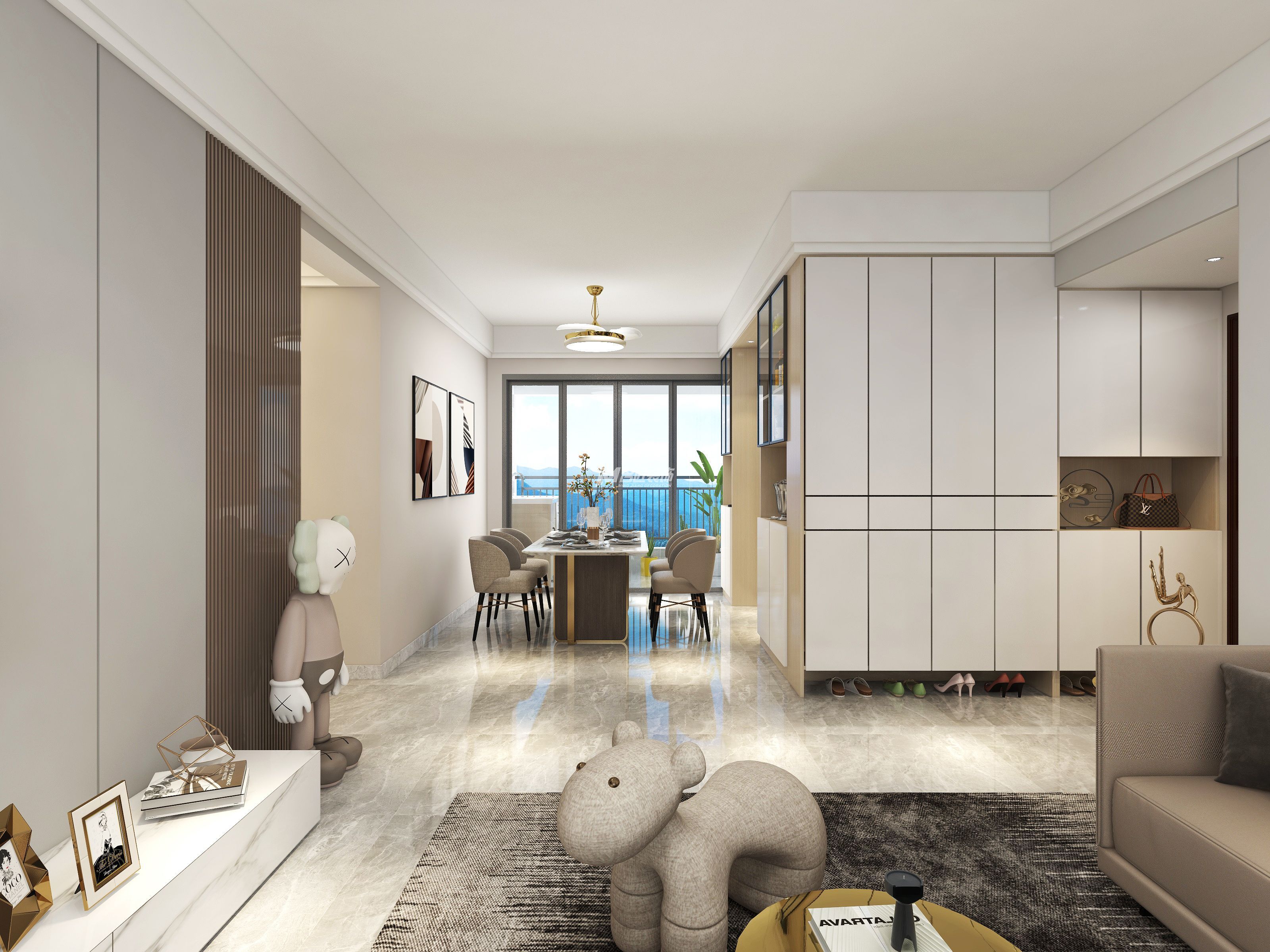 南寧光明城市夢溪苑110㎡客餐廳現(xiàn)代簡約裝修風(fēng)格效果圖