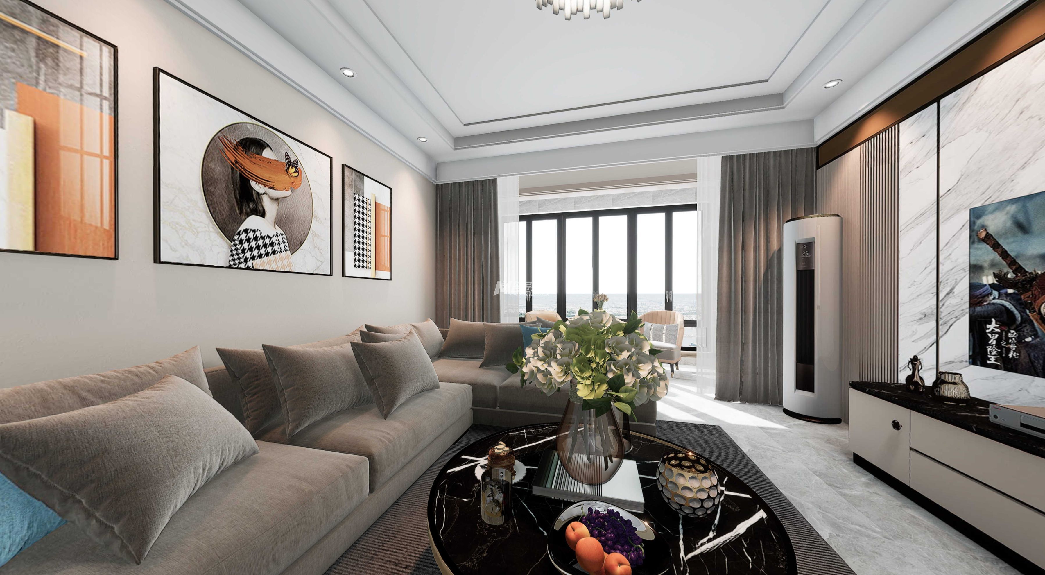 南寧鳳翔名居120㎡客廳現(xiàn)代輕奢裝修風(fēng)格效果圖