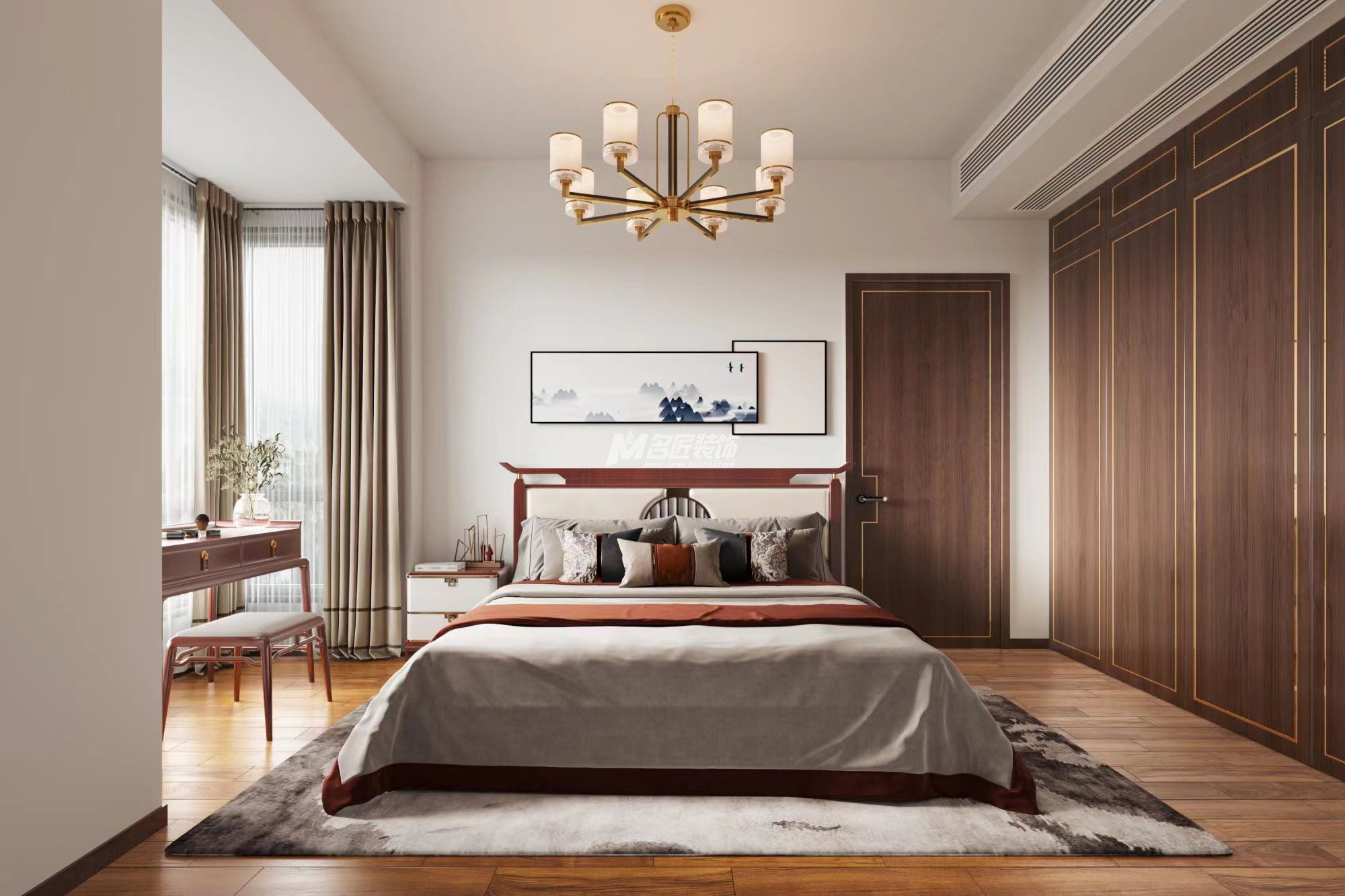 南寧東方尊府130㎡主臥新中式裝修風(fēng)格效果圖