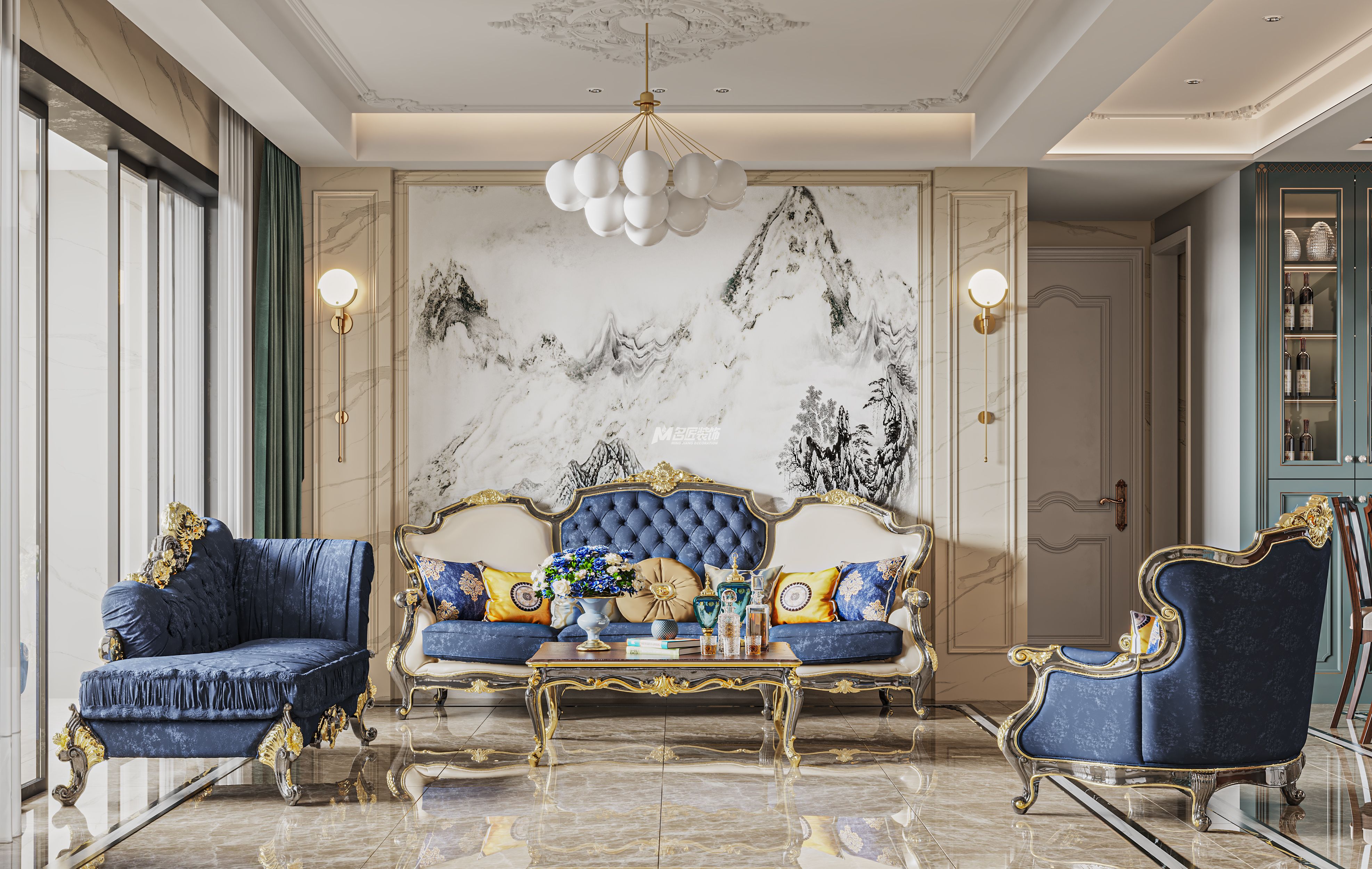 南寧盛科城190㎡歐式裝修風(fēng)格客廳案例效果圖