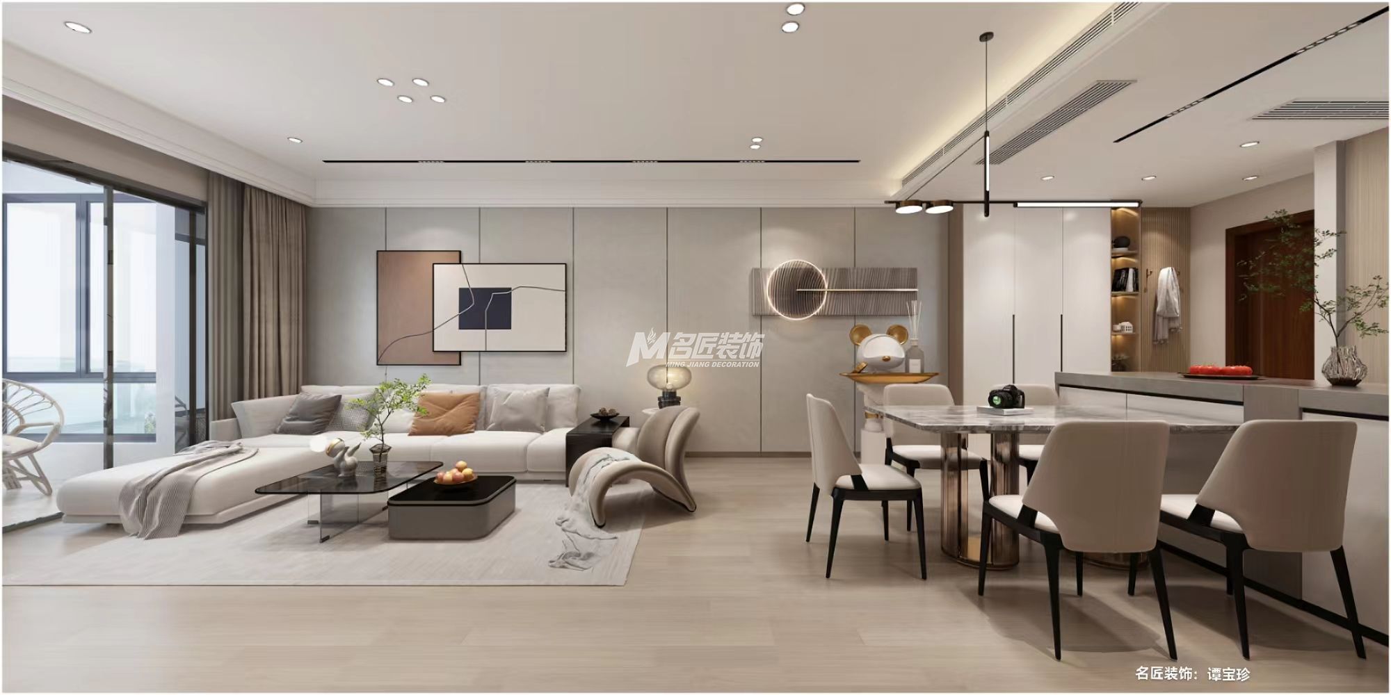 南寧龍光玖瓏華府143㎡客餐廳現代簡約裝修風格效果圖	