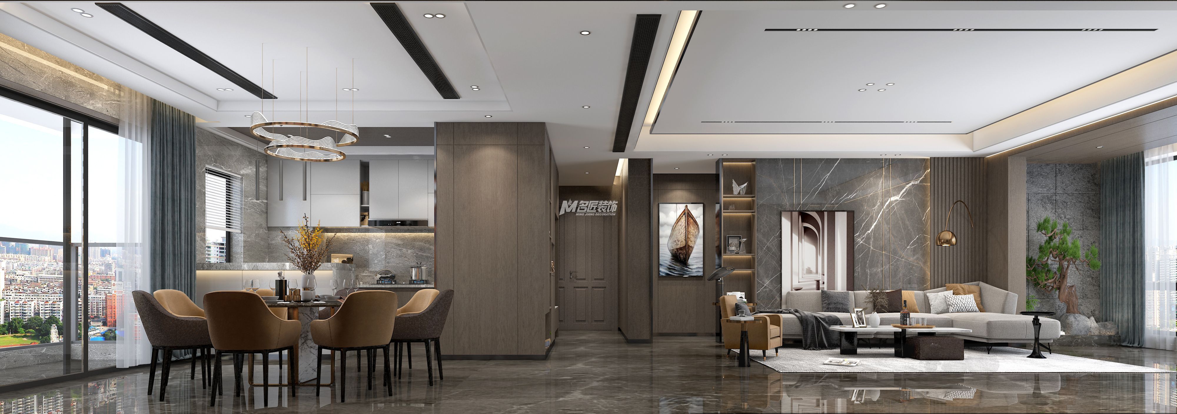 天譽城220㎡客餐廳現(xiàn)代輕奢裝修風格效果圖